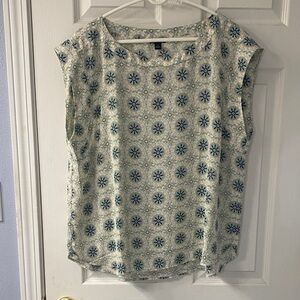 Ann Taylor Factory Geometric Print Blouse - Blue and Cream